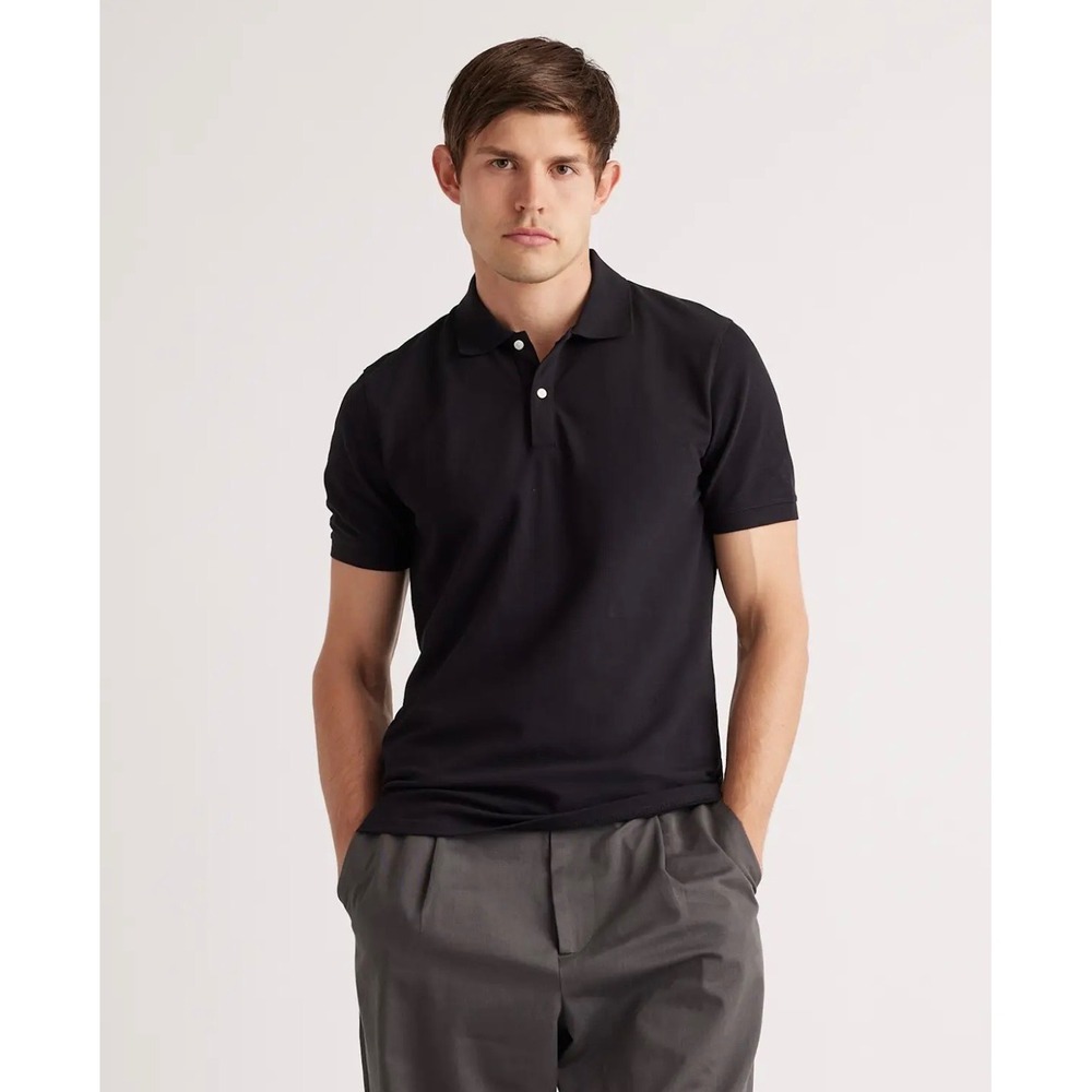 Quince Organic Cotton Pique Polo Shirt Black Mens Large NEW